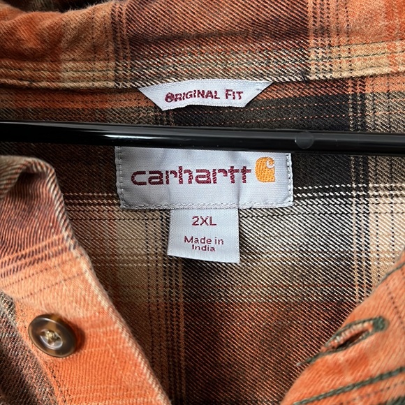 Carhartt Men's Plaid Shirt - Orange and Black - Picture 4 of 4